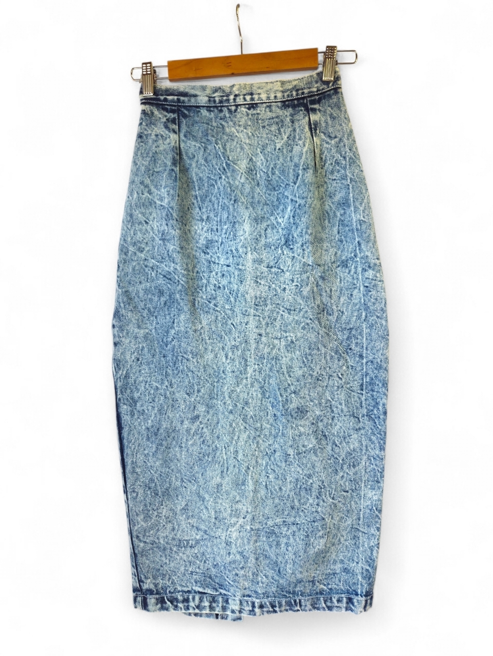 Vintage 80s Paris Blues Light-wash Acid-wash Body-con Pencil Denim Skirt Size XS